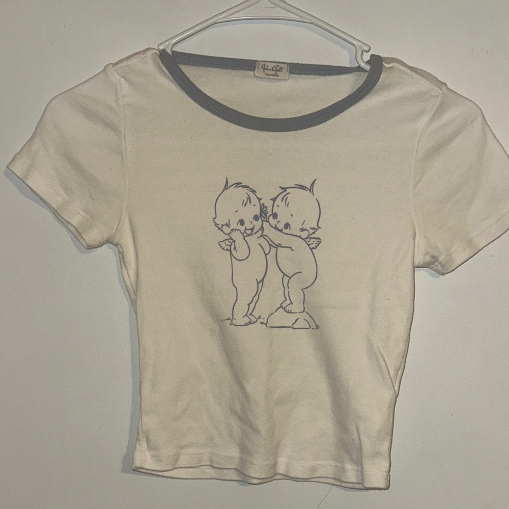 Brandy Melville Cream Tee with Blue Trim